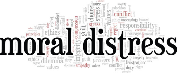 Moral Distress word cloud conceptual design isolated on white background.