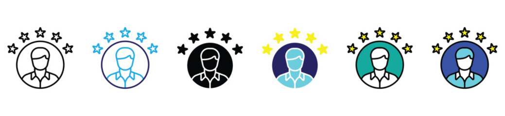 Customer feedback and experience rating icon with five stars flat vector illustration