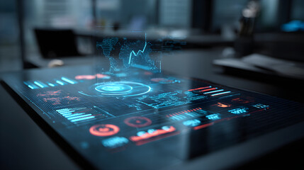 Analyzing business financial data on holographic futuristic interface