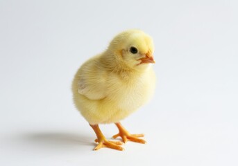 Fototapeta premium Cute Yellow Baby Chick Standing on White Background