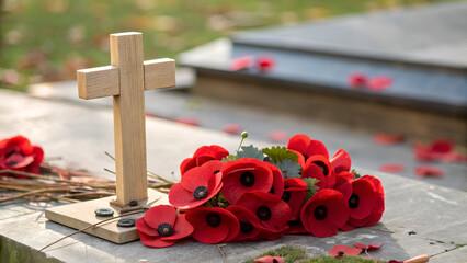 Remembrance Sunday Military Helmet with Red Poppies – Honoring Fallen Soldiers Tribute