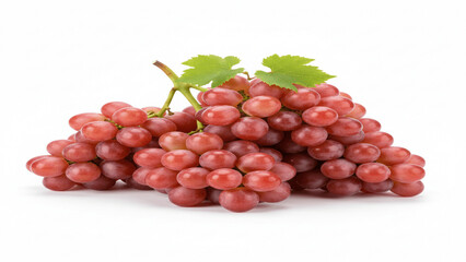 Fresh Bunch of Ripe Red Grapes with Green Leaves on an Isolated transparent background.