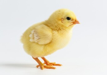 Fototapeta premium Cute Yellow Baby Chick Standing on White Background