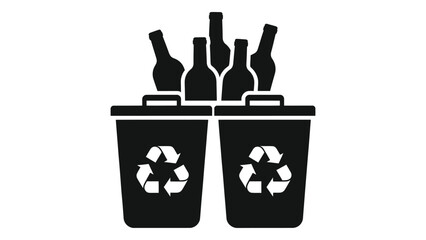 Two recycle bins with glass bottles isolated on white background for waste management and environmental conservation