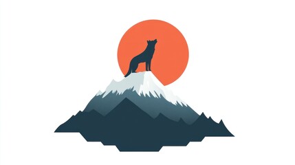 Howling wolf on snowy mountain peak silhouetted against a sun. Use for prints