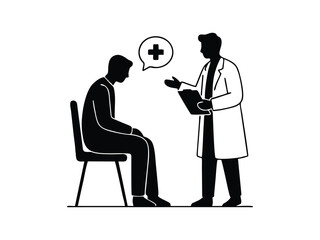 silhouette of a doctor examining a patient isolated with white background, patient consultation with doctor