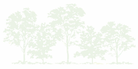 Obraz premium Minimalist silhouette of a row of trees with a soft pastel green hue on a white background