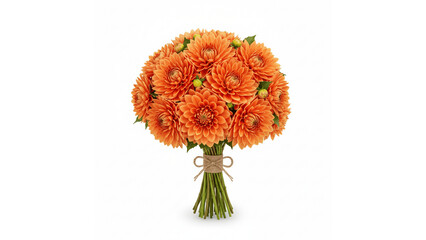 Vibrant Orange Dahlia Flower Bouquet Tied with Twine on Isolated transparent background, Beautiful Floral Arrangement
