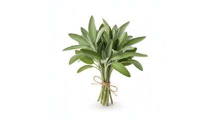Fresh Sage Herb Bunch Tied with Twine on Isolated transparent background, Aromatic Culinary Ingredient