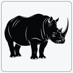 Obraz premium Stylized black rhinoceros vector illustration. African wildlife animal, side view silhouette, isolated on white background.