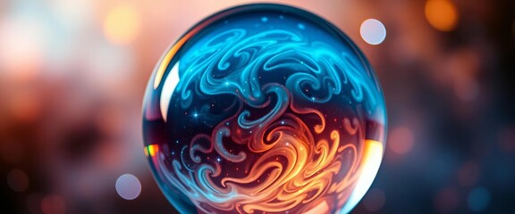 Close-up of a crystal ball reflecting swirling nebulae,  shiny,  celestial