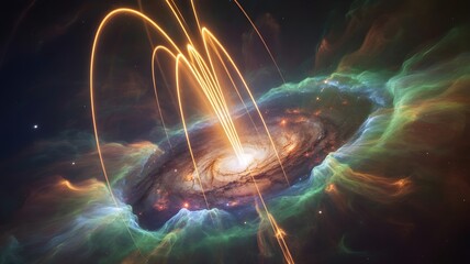 ​Woven by the Universe: Galactic Core Surrounded by a Luminous, Petal-Like Quantum Field.