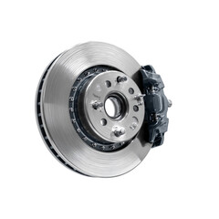 Close-up of a car disc brake rotor and caliper showing mechanical detail