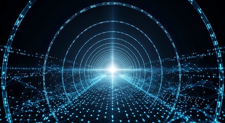 Glowing Blue Digital Tunnel Network Connection Abstract Background bright