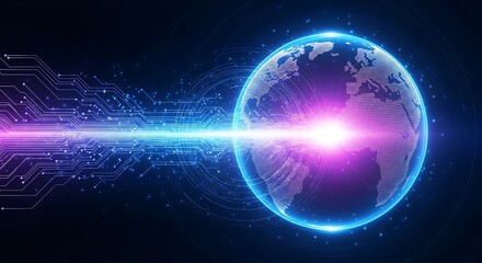 Glowing Digital Earth with Neon Circuitry and Data Stream globe technology