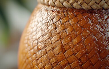Close-up of glossy, intricately woven natural fiber texture
