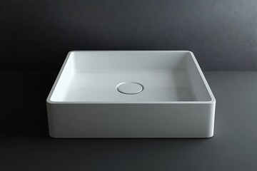 A white square sink with hidden faucet pop-up design and minimalist aesthetic, integrated perfectly into a world kitchen 