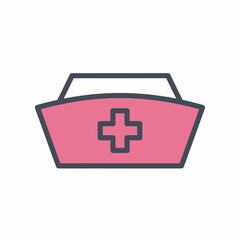 Fototapeta premium Charming pink nurse's cap icon with a central medical cross, perfect for illustrating healthcare concepts, medical support, and nursing professions in digital media
