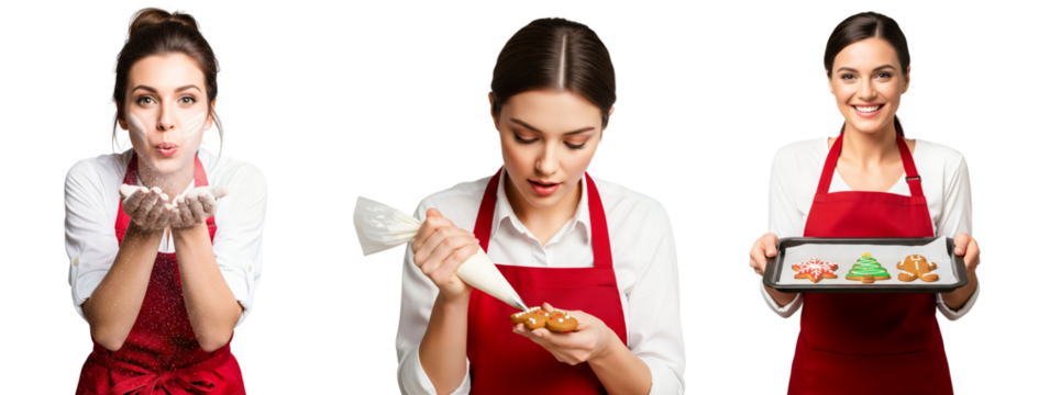 Christmas cookie baker woman decorating gingerbread, Christmas cookie baker, gingerbread cookies baker, Isolated on transparent background, png