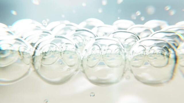 High-tech 3D animation of nano spheres transferring energy in a kinetic motion. Perfect for cosmetic ingredient delivery or biotech concept visuals.