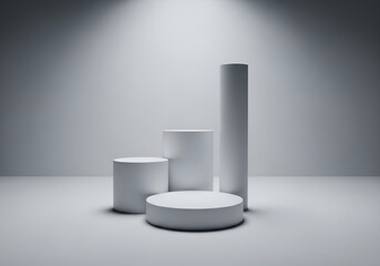 Fototapeta premium Minimalist presentation pedestals for product display and promotion with dramatic spotlighting