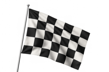Checkered flag waving on pole, symbolizing racing finish line, victory, success, and motorsport competition