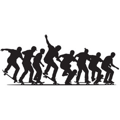 Skateboarding Trick Sequence – Silhouette Progression Illustration