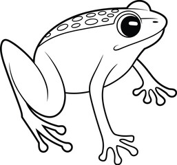 Side view frog line drawing with webbed feet, oval spots, stylized anatomy, ideal for coloring, biology, and vector design.