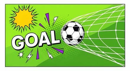A dynamic football soccer goal sport illustration in pop art comic style for a tournament concept banner