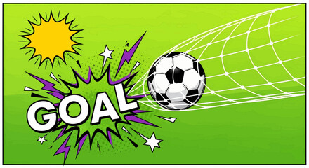 Football soccer goal sport illustration in a pop art comic style. Dynamic design vector for a tournament poster
