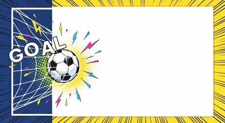 Pop art comic style football soccer goal illustration. A dynamic vector background for a sport event poster