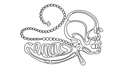 Striking skull with rosary beads, a bold artistic symbol of mortality and faith for modern designs