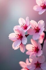 Obraz premium Delicate pink cherry blossoms, soft light, blurred background , japanese cherry, pink