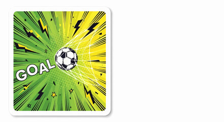 Vibrant football soccer goal illustration in pop art comic style. Dynamic vector with retro explosion rays