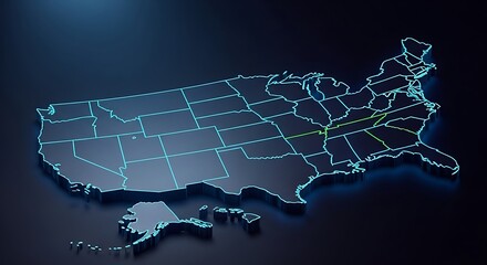 Futuristic 3D Map of the United States with Neon Blue Glow
