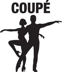 Black Silhouette Dancers Executing Coupe Step with Lifted Leg Against Transparent Background
