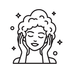 Woman washing hair with shampoo line icon. Symbol of hygiene, haircare, and beauty salon. Simple vector illustration for clean, shiny hair treatment.
