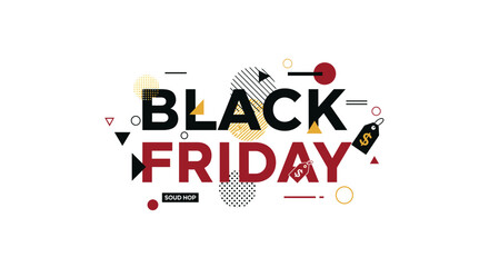 Modern Black Friday sale typography graphic with geometric shapes for discounts