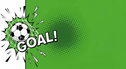 Energetic composition of a football soccer goal in pop art comic style for a sport event tournament poster