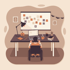 Person in wheelchair working at home office Focus productivity accessibility remote work concept