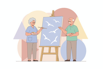 Happy senior couple enjoying painting together expressing creativity and companionship