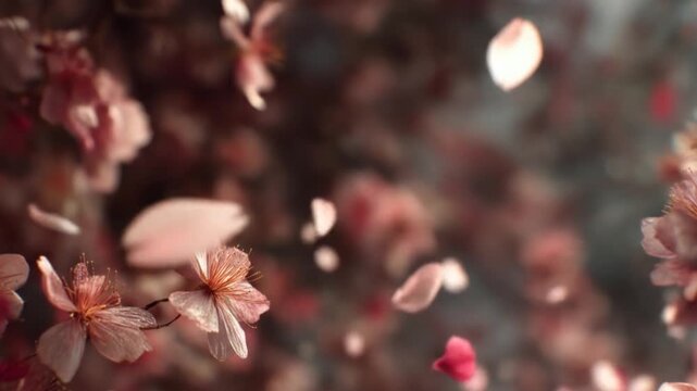 Floating cherry blossoms in soft focus background for seasonal imagery