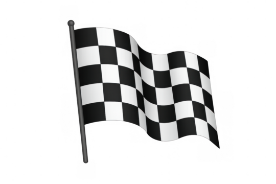 Checkered flag indicating finish line, racing victory, speed, competition, and success on transparent background