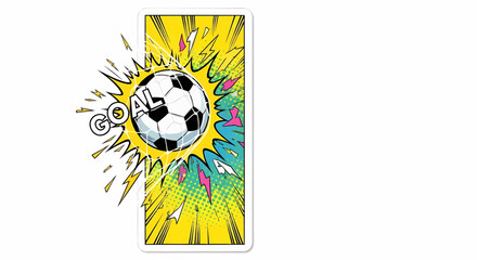 Football soccer goal pop art comic style sport illustration, dynamic design with explosion retro rays