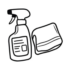 Hand Drawn Cleaning Spray Bottle and Cloth Doodle Illustration