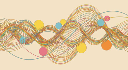 Abstract wavy lines with circles colorful artistic flowing pattern modern art