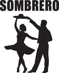 Sombrero Dance Silhouette: Dynamic Couple in Traditional Mexican Folkloric Attire, Expressive Pose