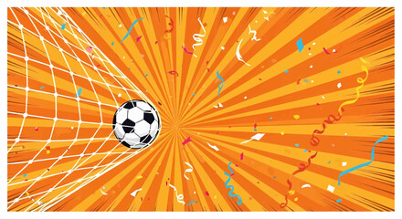 Football soccer goal sport illustration, a dynamic pop art comic style poster banner with retro rays