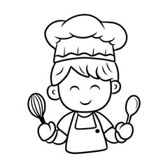 Cute Chef Boy Doodle Illustration with Whisk and Spoon