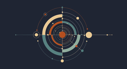 Abstract geometric composition minimal style circular arrangement connection network system technology concept